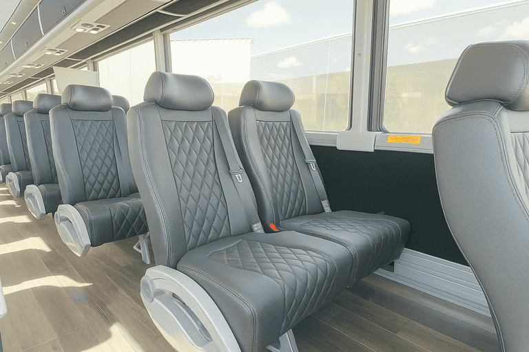 interior of Roseville Shuttle Bus Rentals charter bus